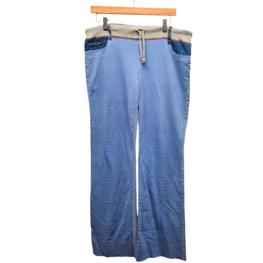 0046 Bebe Y2k Drawstring Lounge Pants Denim Accents Wide Leg Flare Blue Large